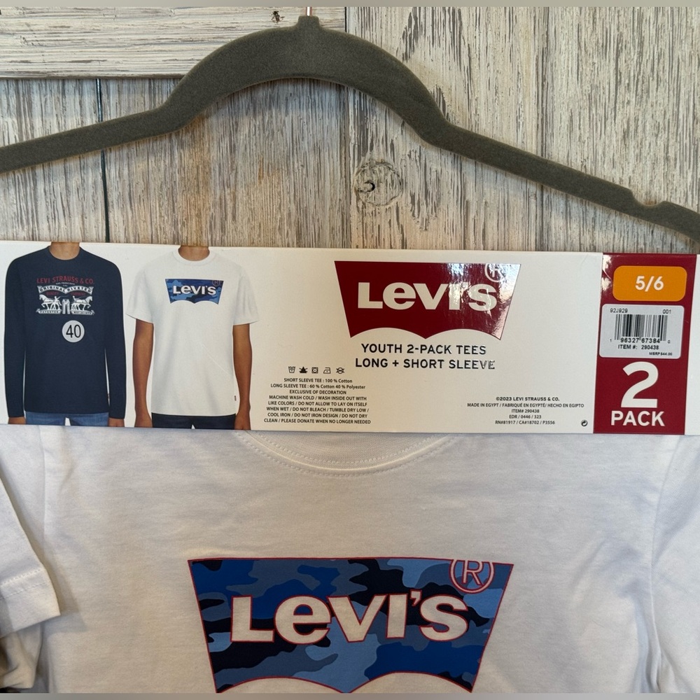 Levi's White and Blue Youth Long Sleeve Tee sz 5/6 NWT - Picture 3 of 4